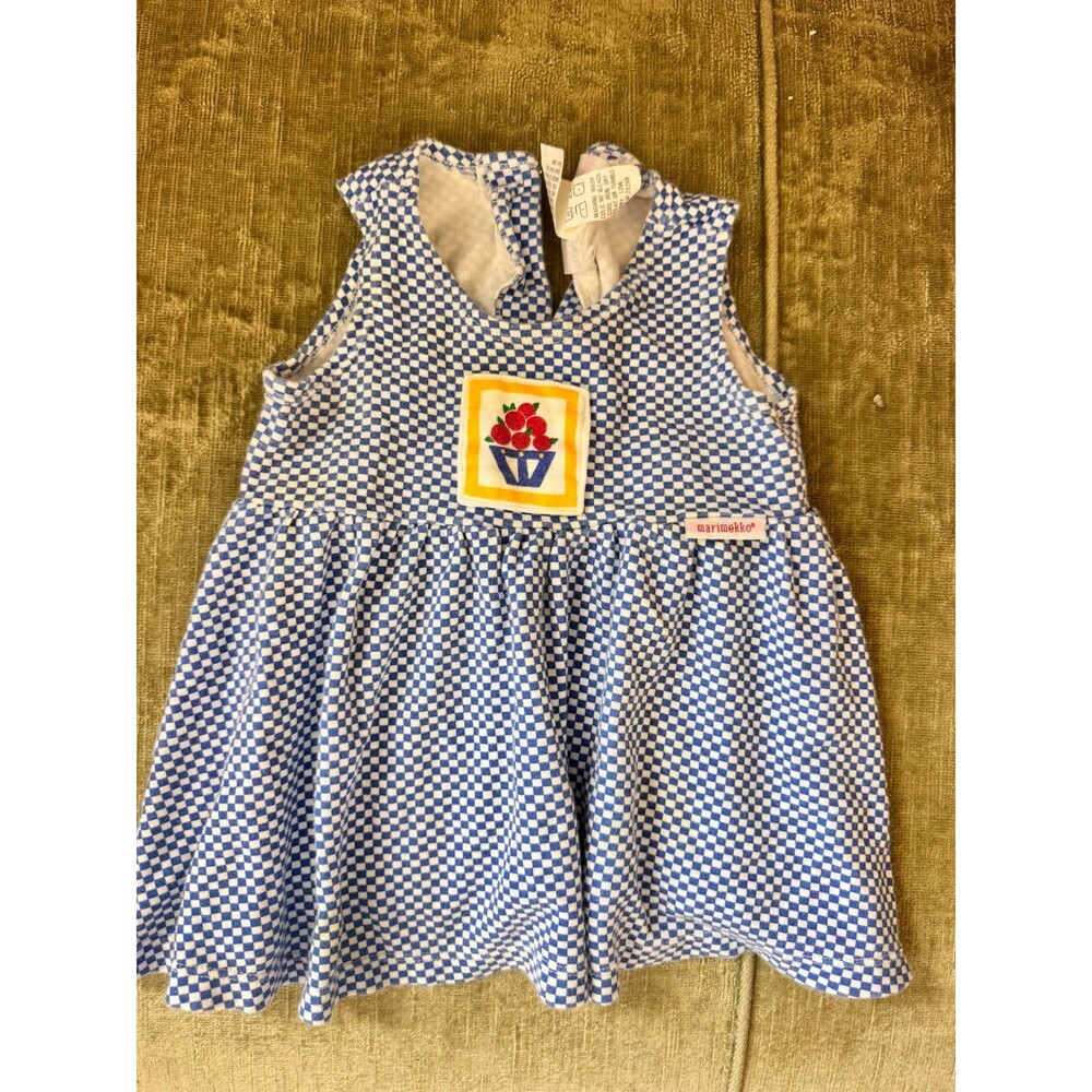 1990s Vintage Marimekko Blue Checkered Dress Gingham 12 Months